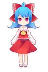  ahoge ascot bili_girl_22 bilibili_douga blue_hair chibi cosplay detached_sleeves full_body hair_ornament hair_ribbon hakurei_reimu hakurei_reimu_(cosplay) hao_(patinnko) lowres red_eyes ribbon solo touhou transparent_background 