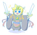  :3 bad_id bad_pixiv_id black_eyes blonde_hair blush cosplay dual_wielding ganondorf holding link lip_(coco) male_focus pointy_ears smile solo sword the_legend_of_zelda the_legend_of_zelda:_the_wind_waker toon_link weapon 