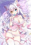  1girl :p aina_rive animal_ear_fluff animal_ears antenna_hair babydoll bare_shoulders bed_sheet blue_eyes bow bow_panties box breasts brown_eyes candy cat_ears cat_girl cat_tail cleavage closed_mouth commentary_request food frilled_pillow frills grey_hair groin hair_between_eyes hair_bow hair_intakes heart-shaped_box heterochromia holding holding_candy holding_food holding_lollipop large_breasts lollipop long_hair looking_at_viewer lying mauve navel on_back original panties pillow pink_bow smile solo strap_pull striped_bow tail thigh_gap thighhighs tongue tongue_out underwear underwear_only very_long_hair white_panties white_thighhighs wrist_cuffs 