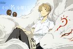  absurdres artist_request brown_hair cat dress_shirt highres kishi_tomohiro madara_(natsume_yuujinchou) male_focus natsume_takashi natsume_yuujinchou shirt 