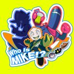  3boys blue_outline cat_mike_(deltarune) colored_tongue cup deltarune drinking_straw english_text green_background green_eyes green_necktie green_pippins green_poncho green_tongue hat highres holding holding_cup multiple_boys necktie orange_outline outline pippins_(deltarune) red_outline red_scarf scarf shadowguy_(deltarune) shirt small_mike_(deltarune) smile teeth utdr_(toby_fox) valve_core white_outline white_shirt zapper_(deltarune) 