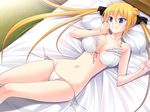  1girl bed blonde_hair bootup! female game_cg girl pencil_(artist) pillow solo toraba! 