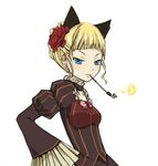  animal_ears bangs beatrice black_dress blonde_hair blue_eyes bow butterfly cat_ears choker dress female flower grin hand_on_hip hips koshochka looking_at_viewer pipe rose simple_background smile smoking solo transparent_background umineko_no_naku_koro_ni witch 