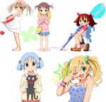  5girls apple blonde_hair blue_hair character_request child female flower food fruit girl hat loli multiple_girls naganohara_mio nichijou sakamoto_(nichijou) saru_getchu sayaka_(saru_getchu) smile take take_(office-t) twintails wink 