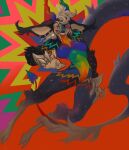  2021 abstract_background anthro armor bared_teeth big_ears biped breasts claws clothing digital_media_(artwork) digital_painting_(artwork) digitigrade dragon ear_piercing featureless_breasts featureless_crotch female forked_tongue fur furred_dragon furred_scalie gauntlets gloves hair handwear heterochromia hi_res horn mighty-whydah multicolored_body multicolored_eyes mythological_creature mythological_scalie mythology nude open_mouth painting_(artwork) piercing psychedelic_background rainbow_body relleno_(uniporno) scalie sharp_teeth solo teeth tongue tongue_out 