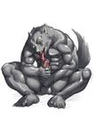  balls bomb_(artist) canine cum erection male mammal masturbation muscles nipples nude oral penis plain_background sitting solo spread_legs spreading tongue white_background wolf 