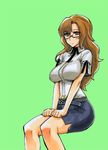  braid brown_hair glasses green_background kikuta kiryuu_moeka long_hair miniskirt pencil_skirt sitting skirt solo steins;gate 