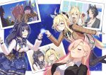  6+girls :3 @_@ ^^^ animal_ears black_hair black_jacket black_pantyhose blonde_hair blue_eyes blue_hair blue_skirt blush braid breasts brown_hair brown_jacket brown_skirt chiwa_(chiwa0617) closed_eyes closed_mouth collarbone commentary_request fuji_kiseki_(umamusume) green_jacket grey_hair grey_jacket hair_between_eyes heart highres horse_ears horse_girl horse_tail hug interlocked_fingers jacket k.s.miracle_(umamusume) large_breasts long_hair long_sleeves multicolored_hair multiple_girls neo_universe_(umamusume) night nijisanji nui_sociere outdoors own_hands_clasped own_hands_together pantyhose photo_(object) plaid_clothes plaid_jacket pleated_skirt puffy_long_sleeves puffy_sleeves shirt skirt sky star_(sky) starry_sky streaked_hair surprised taiki_shuttle_(umamusume) tail thumbs_up two-tone_hair umamusume underbust very_long_hair virtual_youtuber white_shirt zenno_rob_roy_(umamusume) 