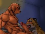  anthro ball_fondling balls blush canine cum dog dripping duo erection feline fellatio gay interspecies licking male mammal muscles nipples nude oral oral_sex penis saliva senpuuki-chan sex tiger toned tongue tongue_out 