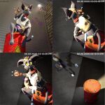 1:1 3d_(artwork) anthro barrel big_breasts breasts camera can comic container digital_media_(artwork) domestic_cat felid feline felis female gate graffiti hi_res iuseblender3d looking_at_viewer machine mammal pose robot running security security_camera shocked solo spray_can structure surprised tail wall_(structure)