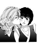  1girl black_hair blush brother_and_sister greyscale kiss monochrome nothiko rin_(toriko) short_hair siblings sunny_(toriko) toriko_(series) 