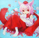  animal_ears bad_id bad_pixiv_id detached_sleeves dog hat inubashiri_momiji isegawa_yasutaka leaf maple_leaf open_mouth pantyhose red_eyes scarf shirt short_hair silver_hair skirt solo tail tokin_hat touhou white_legwear wolf_ears wolf_tail 