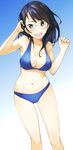  bikini black_eyes black_hair breasts cleavage glasses highres medium_breasts original pirlo short_hair solo swimsuit 