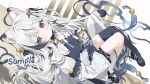  1girl animal_ears bell black_hair highres long_hair measho multicolored_hair single_thighhigh solo thighhighs 
