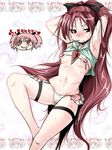  bikini blush bow feathers food hair_bow hair_ribbon kaname_madoka long_hair mabahn mahou_shoujo_madoka_magica micro_bikini multiple_girls panties pink_eyes pink_hair pocky ponytail red_eyes red_hair ribbon sakura_kyouko short_twintails solo_focus string_bikini swimsuit twintails underwear very_long_hair white_panties 