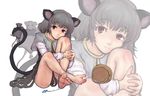  animal_ears bare_legs barefoot basket capelet chin_rest feet grey_hair highres jewelry knees kuro_suto_sukii legs looking_at_viewer mouse mouse_ears mouse_tail nazrin necklace pendant red_eyes sitting soles solo tail toes touhou zoom_layer 