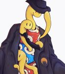  alternate_color beetlegoblin black_coat clothed_pokemon coat fedora hand_on_headwear hat highres necktie no_humans open_clothes open_coat pokemon pokemon_(creature) pokemon_focus shiny_and_normal shiny_pokemon shuckle simple_background trench_coat white_background 