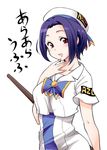  alicia_florence alicia_florence_(cosplay) aria aria_company_uniform beret blue_hair brown_eyes cosplay hat idolmaster idolmaster_(classic) idolmaster_2 miura_azusa paddle sakayama_shinta short_hair solo uniform 