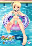  afloat barefoot bikini blonde_hair blush bracelet breasts cameltoe choker cleavage cover cover_page dripping feet food foreshortening highres innertube jewelry koutaro long_toenails looking_at_viewer medium_breasts non-web_source original pool popsicle pov_feet red_eyes short_hair skindentation soles solo splashing swimsuit toenails toes underboob water 
