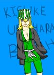  bleach cleavage female genderswap green_kimono red_lips striped_hat uruhara_kisuke 