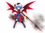  alternate_costume bad_id bad_pixiv_id blue_hair cicin fang hat healer_(armor) monster_hunter red_eyes remilia_scarlet shield solo touhou weapon wings 