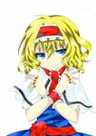  alice_margatroid blonde_hair blue_eyes capelet hairband highres jewelry ring sash shingetsu_takehito solo string touhou upper_body wavy_hair wrist_cuffs 