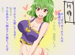  breasts cleavage female green_hair happy heart kazami_yuuka red_eyes sugamo touhou translation_request youkai 