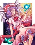  ascot bad_id bad_pixiv_id bat_wings hat highres lavender_hair mizuki_(ekakichan) pink_eyes pointy_ears remilia_scarlet short_hair solo torn_wings touhou wings wrist_cuffs 