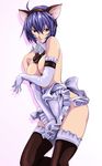  animal_ears apron ayanami_rei black_legwear blue_hair breasts cat_ears covering covering_breasts detached_collar dottona_(dotna) elbow_gloves gloves hairband highres medium_breasts neon_genesis_evangelion red_eyes short_hair solo thighhighs topless 