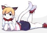  blonde_hair cat clothing feline fuyu gloves hair looking_at_viewer lying mammal paperman plain_background shorts simple_background solo theresa 