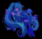  1girl ahoge aqua_hair aqua_necktie black_background black_boots black_sleeves boots cable closed_mouth detached_sleeves froflossy game_boy game_boy_advance game_console gamecube grey_shirt handheld_game_console hatsune_miku headset highres long_hair necktie nintendo_3ds shirt sleeveless sleeveless_shirt solo thigh_boots twintails very_long_hair vocaloid 