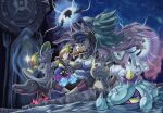  1boy alolan_vulpix baseball_cap black_eyes black_hair black_hat bracelet closed_mouth commentary cosmog crossed_legs decidueye elio_(pokemon) english_commentary flute frown hakamo-o hat hftran1203 highres holding holding_flute holding_instrument in-universe_location instrument jewelry mareanie mimikyu music nihilego open_mouth playing_flute playing_instrument pokemon pokemon_(creature) pokemon_sm salazzle shirt shoes short_hair short_sleeves sitting sky star_(sky) starry_sky striped_clothes striped_shirt sun_flute_(pokemon) t-shirt water wormhole xurkitree z-ring 