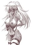  bra breasts large_breasts lingerie long_hair monochrome nipples original panties rakko_(r2) solo sunglasses tan tanline thighhighs twintails underwear underwear_only 