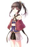  &gt;:( atelier_(series) atelier_totori bad_id bad_pixiv_id bare_shoulders brown_hair crossed_arms frown kujou_negi_(minto_p) mimi_houllier_von_schwarzlang ponytail red_eyes shorts sidelocks simple_background solo v-shaped_eyebrows 