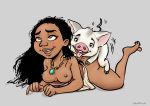  anal bestiality bishopbb black_hair breasts brown_eyes butt dark_skin feral hair human mammal moana moana_waialiki pig porcine pua 