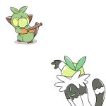  ball commentary dated english_commentary grookey holding holding_stick in_the_face passimian pokemon pokemon_(creature) pokemon_focus sicklizardman signature simple_background stick throwing white_background 