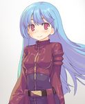  blue_hair blush breasts kula_diamond long_hair medium_breasts red_eyes shunin smile solo the_king_of_fighters 