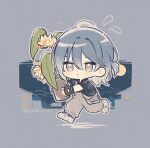  18trip 1boy black_gloves black_shirt blush clothing_cutout collared_shirt commentary_request dot_nose fingerless_gloves flower flying_sweatdrops full_body glove_cutout gloves gradient_hair grey_eyes grey_hair grey_pants holding holding_plant jitome leaf lotus male_focus multicolored_hair oguro_kafka open_mouth pants plant ponytail potted_plant shirt shoes short_ponytail sneakers solo tuboshuyuu twitter_username white_flower white_hair white_lotus white_shoes 