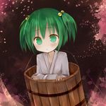  amakaze_sora bucket child green_eyes green_hair hair_bobbles hair_ornament in_bucket in_container kisume lowres short_hair short_twintails solo touhou twintails wooden_bucket 