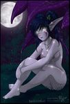  breasts elf female glowing glowing_eyes hi_res moon necklace night night_elf nipples not_furry nude outside pointy_ears purple purple_skin pussy rain ruki rukifox solo video_games warcraft water wet 