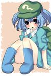  ayase_non backpack bad_id bad_pixiv_id bag blue_hair boots hat kawashiro_nitori purple_eyes rubber_boots sitting solo touhou two_side_up 