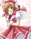  cardcaptor_sakura dress fuuin_no_tsue hat kinomoto_sakura luna2 magical_girl pink_hat smile solo wand 