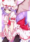  alphes_(style) bad_id bad_pixiv_id bat_wings hat neo1031 pantyhose parody purple_hair red_eyes remilia_scarlet short_hair solo style_parody touhou v_arms wings 