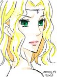  1girl blonde_hair female green_eyes guin_saga lady_amnelis long_hair sketch solo white_background 