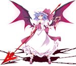  bat_wings blue_hair fingernails hat kurono_yuzuko polearm red_eyes remilia_scarlet shoes socks solo spear spear_the_gungnir touhou weapon wings 