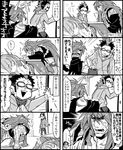  2boys beelzebub_(mygrimoire) comic glasses greyscale kyousaku leviathan_(mygrimoire) long_hair monochrome multiple_boys mygrimoire oni satan_(mygrimoire) sleeping translation_request 