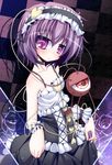  alternate_costume bare_shoulders checkered curtsey eyes frills futase_hijiri gothic_lolita hairband heart komeiji_satori lolita_fashion purple_eyes purple_hair short_hair solo touhou wrist_cuffs 