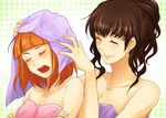  ^_^ bath blush breasts brown_hair cleavage closed_eyes crossed_arms eringi_oishii eva_beatrice large_breasts medium_breasts multiple_girls naked_towel orange_hair smile towel umineko_no_naku_koro_ni ushiromiya_natsuhi 