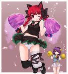  animal_ears asymmetrical_clothes braid cat_ears cheerleader fang frilled_panties frills kaenbyou_rin komeiji_satori kt2 long_hair midriff multiple_girls one_eye_closed panties pantyshot pom_poms purple_eyes purple_hair red_eyes red_hair short_hair skirt thighhighs touhou twin_braids underwear white_panties 