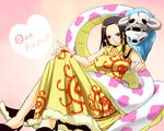  bad_id bad_pixiv_id black_eyes black_hair boa_hancock breasts china_dress chinese_clothes dress earrings heart high_heels jewelry kawazakana large_breasts long_hair one_piece salome_(one_piece) shoes smile snake 